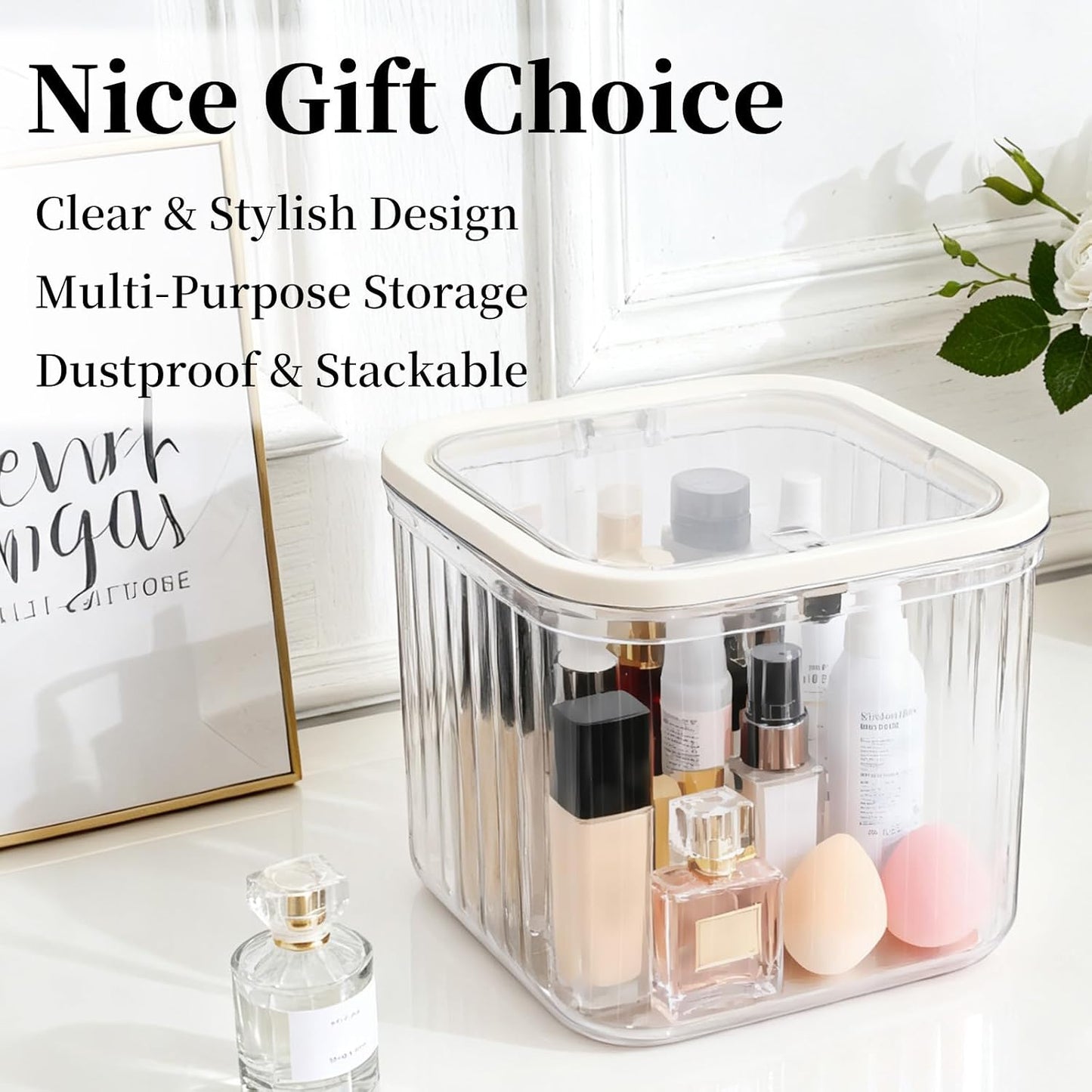 THMINS Hair Accessories Organizer for Girls,Small Plastic Storage Box with Lid for Kids Hair Clips,Ties,Bows&Jewelry,Stackable Dust-Proof Flip Top Container,Desktop Organizer(Clear)