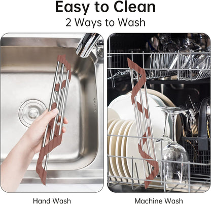 Tomorotec Foldable Stainless Steel Triangle Roll-Up Dish Drying Rack for Small Sink Corners - Over-The-Sink Multipurpose Kitchen Drainer, Rustproof Organizer, Trivet and Shelf - Space-Saving (Black)