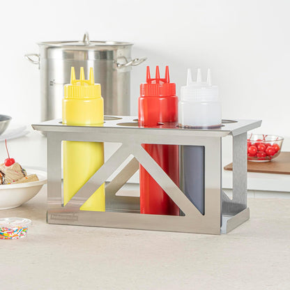 Restaurantware Stainless Steel Bottle Organizer - 1 Count - 6.299 x 7.087 x 0.394 Inches - Dishwasher-Friendly Condiment Holder - Kitchen Bottle Rack - Space-Saving Design - Silver