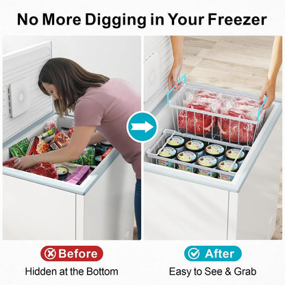 iSPECLE Deep Freezer Organizer Bins, 5 Pack Chest Freezer Baskets for 7 Cu.Ft, Stackable Wire Chest Freezer Organizer Bins for Small Food, Strong Metal with Handles for Meat and Veggies, Black