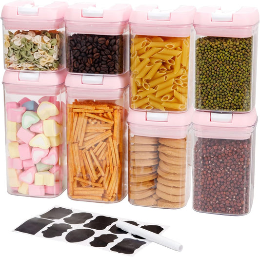 U-QE Airtight Food Storage Containers -8 Piece BPA Free Clear Plastic Airtight Containers with Easy Lock Lids for Kitchen Pantry Organization and Storage - Sugar, Flour, Cereal, Labels & Marker