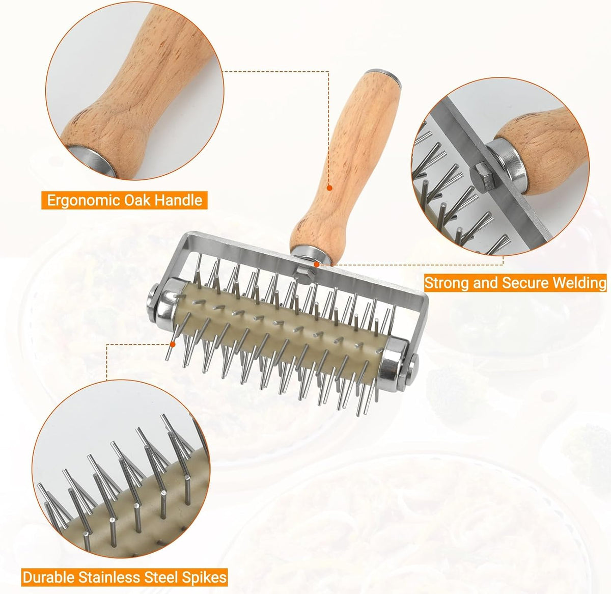 Pizza Dough Docker with Stainless Steel Spikes for Pizza Cookie Pie Bread