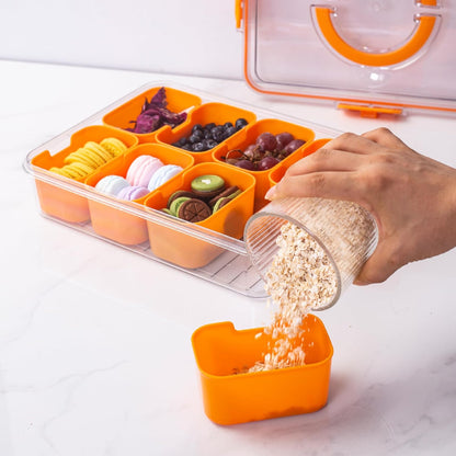 WACOI Divided Snack Serving Tray with Lid and Handle travel Snackle Box Charcuterie Container Portable Storage Organizer for Candy, Fruits, Nuts, Snacks 1Pack White