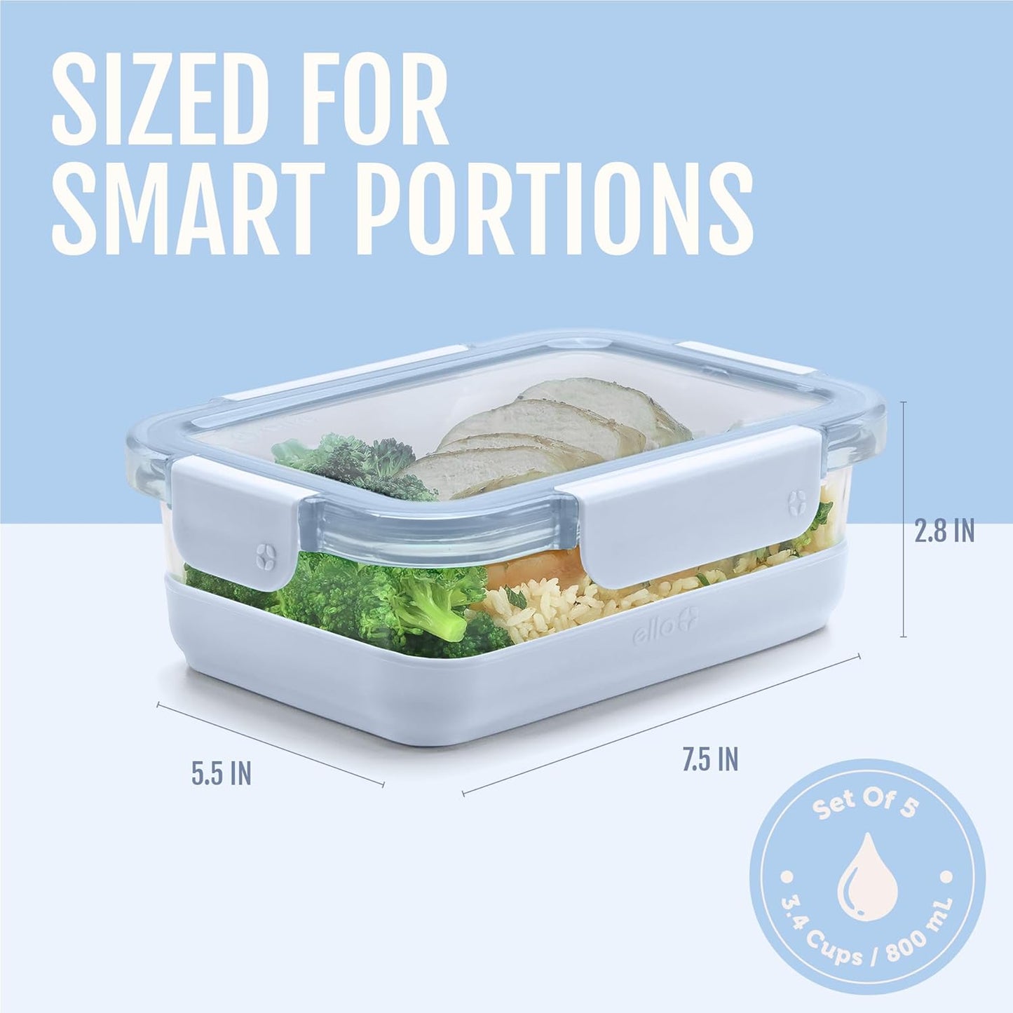 Ello Duraglass 3.4 Cup Meal Prep Sets 10Pc, 5 Pack Set- Glass Food Storage Container with Silicone Sleeve and Airtight BPA-Free Plastic Lids, Dishwasher, Microwave, and Freezer Safe, Olive Tree
