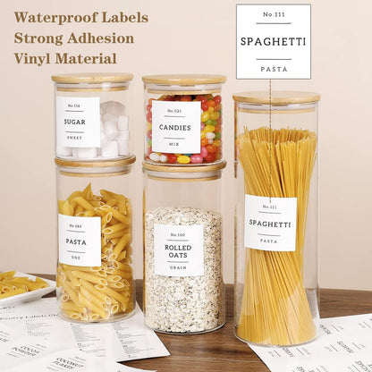 Large glass flour and sugar containers with 132 Kitchen Pantry Labels - 110 oz Glass Food Storage Containers with Airtight Lids - Square Glass Jars with Bamboo Lids for Rice, Pasta, Cookies, grain