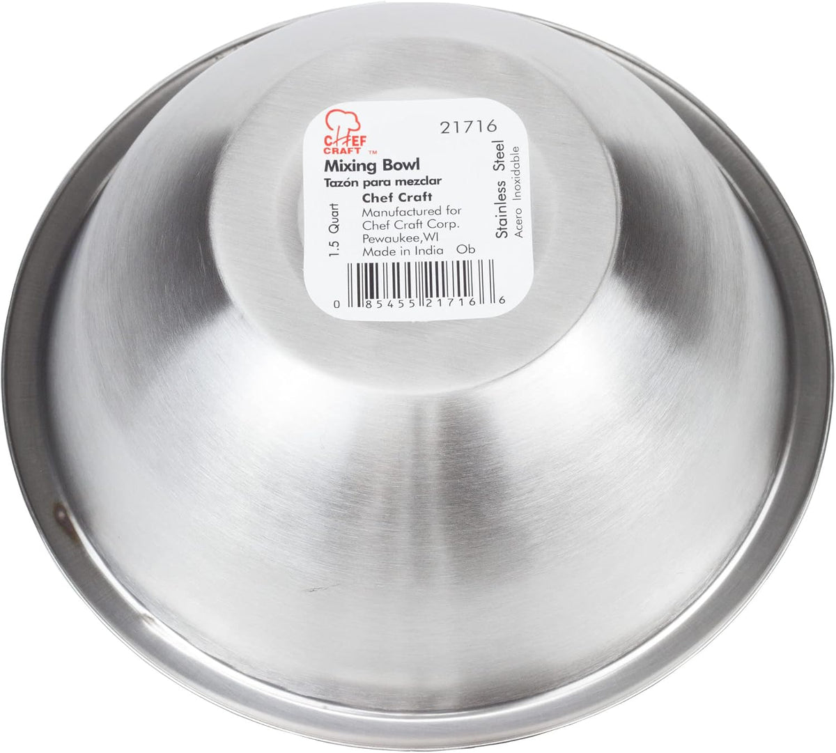 Chef Craft Brushed Mixing Bowl, 5-Quart, Stainless Steel