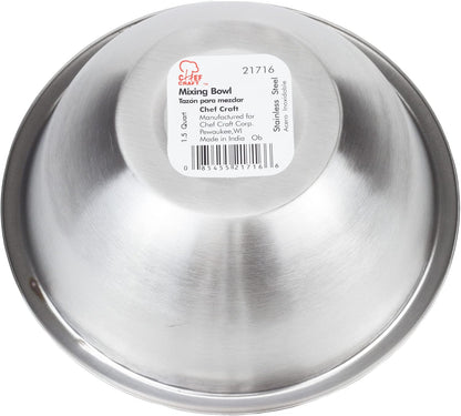 Chef Craft Brushed Mixing Bowl, 5-Quart, Stainless Steel