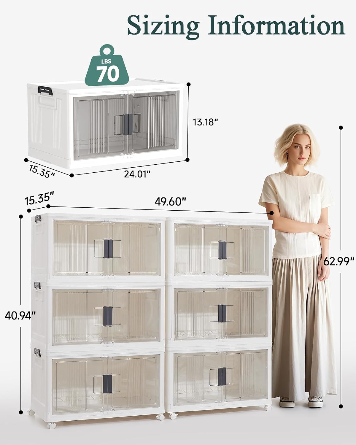 OlarHike 76QT Lockable Storage Bins with Lids - Folding Storage Box with Doors & Wheels, Collapsible Drawers for Home, Dorm, Closets, Office, School, College, Stackable Containers, 4 Pack Cubes