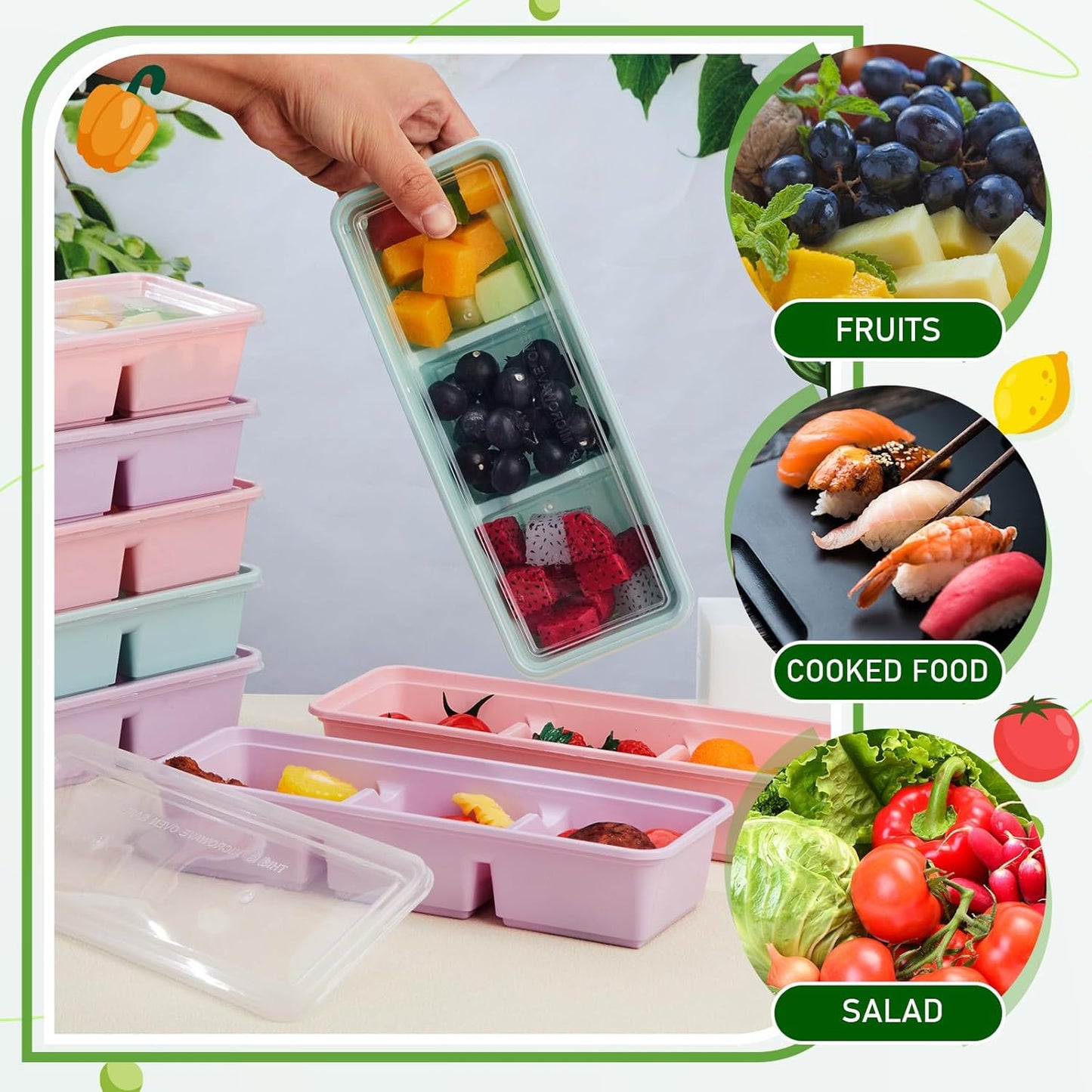 Hushee 10 Pack 17 oz Small Meal Prep Containers with 3 Compartments Snack Containers with Lid Disposable Plastic Bento Box Travel Lunch Food Boxes Stackable for Office Picnic (Mint Green)