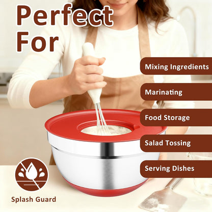 9 Pack Mixing Bowls with Airtight Lids & Grater Attachments, Khaki