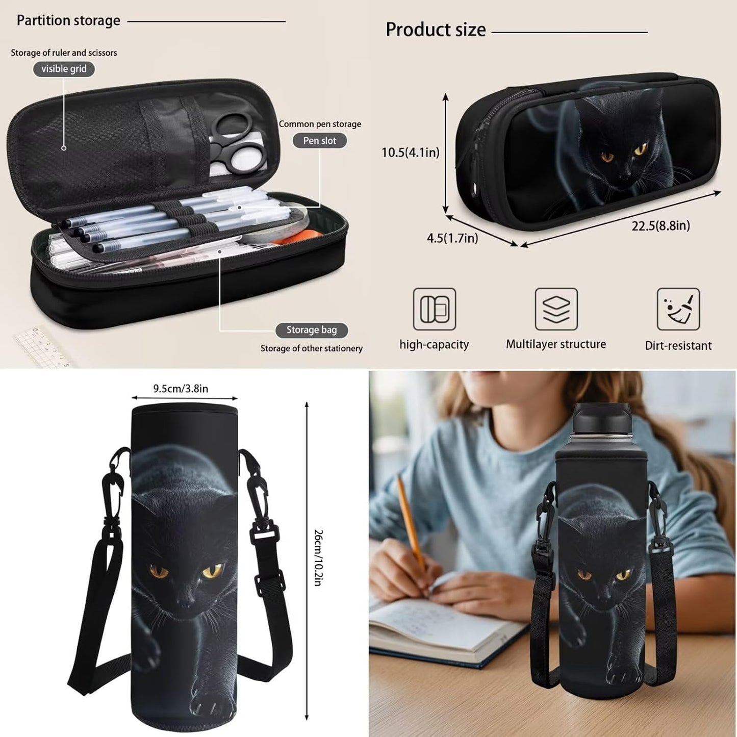 Highland Cow Backpack with Lunch Box Set for Kids Sunflower School Backpack for Girls Boys Back to School Bag Student Travel Backpacks Reusable Utensils Pen Case Water Bottle Bag 5PCS