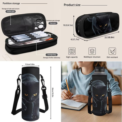 Highland Cow Backpack with Lunch Box Set for Kids Sunflower School Backpack for Girls Boys Back to School Bag Student Travel Backpacks Reusable Utensils Pen Case Water Bottle Bag 5PCS