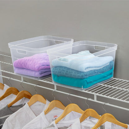 Sterilite 8.25x12.25x15 Inch Modern Polished Storage Bin w/Comfortable Carry Through Handles & Banded Rim for Household Organization, Clear (6 Pack)