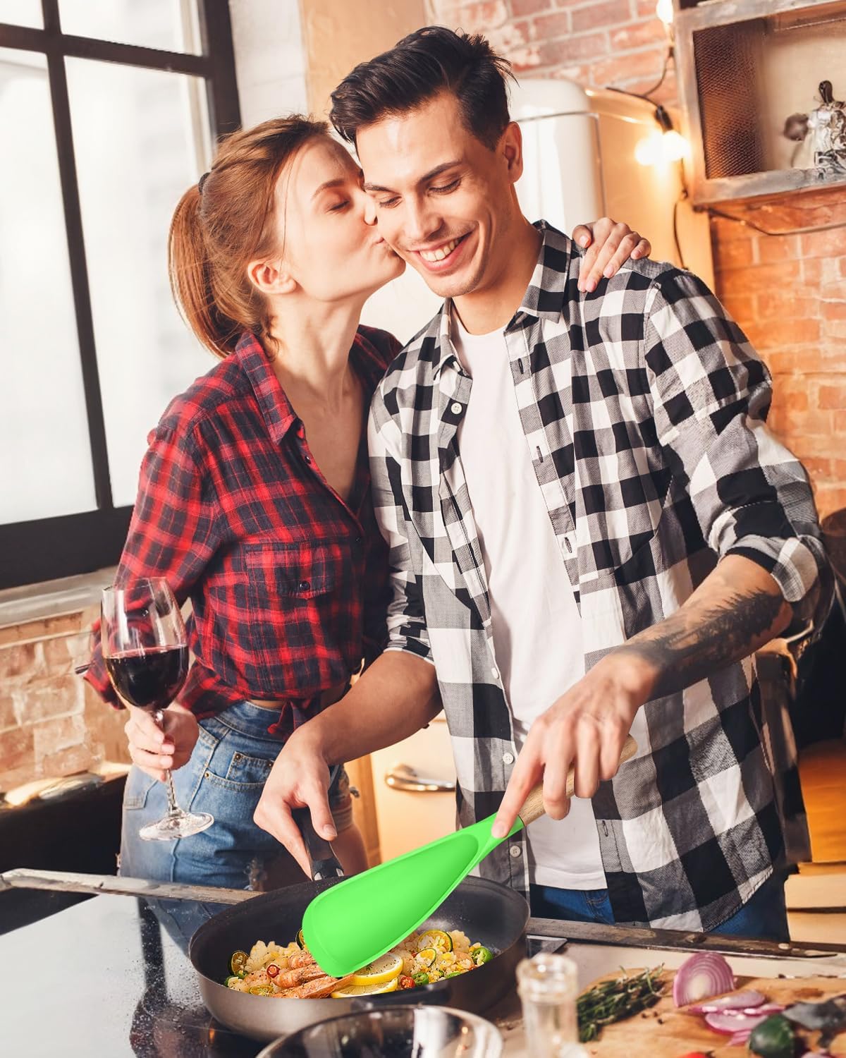 Cooking Spoon for Nonstick Cookwares, Great for Cooking and Serving Sturdy BPA-Free Matte Silicone, Wood Handle Spoon for Mixing, Scoop, and Scrape (Black & Grey, 11.4 inch)