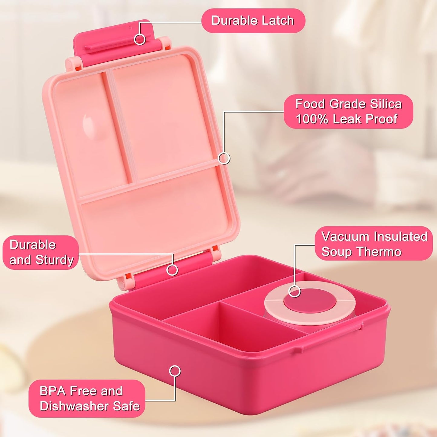 Itslife Bento Lunch Box for Kids with 8oz Soup Thermo&Lunch Bag, Leak-Proof Lunch Food Containers with 4 Compartment, Hot Food Insulated Food Jar for Kids School (Green)