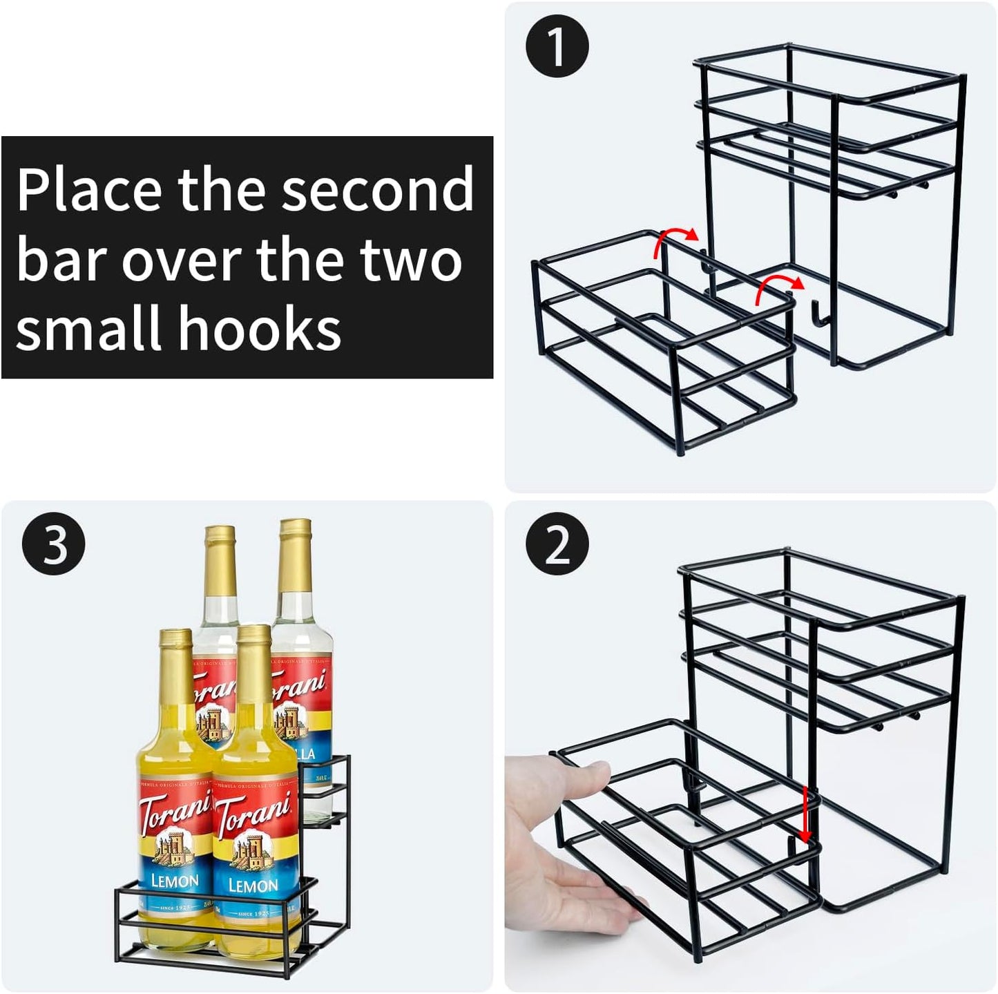 MCSAPIL Coffee Syrup Rack (4 Bottle Capacity)，Coffee Syrup Organizer for Coffee Bar,Kitchen.Small Wine Rack for Bar,Family,Storage for Syrup, Wine, Dressing