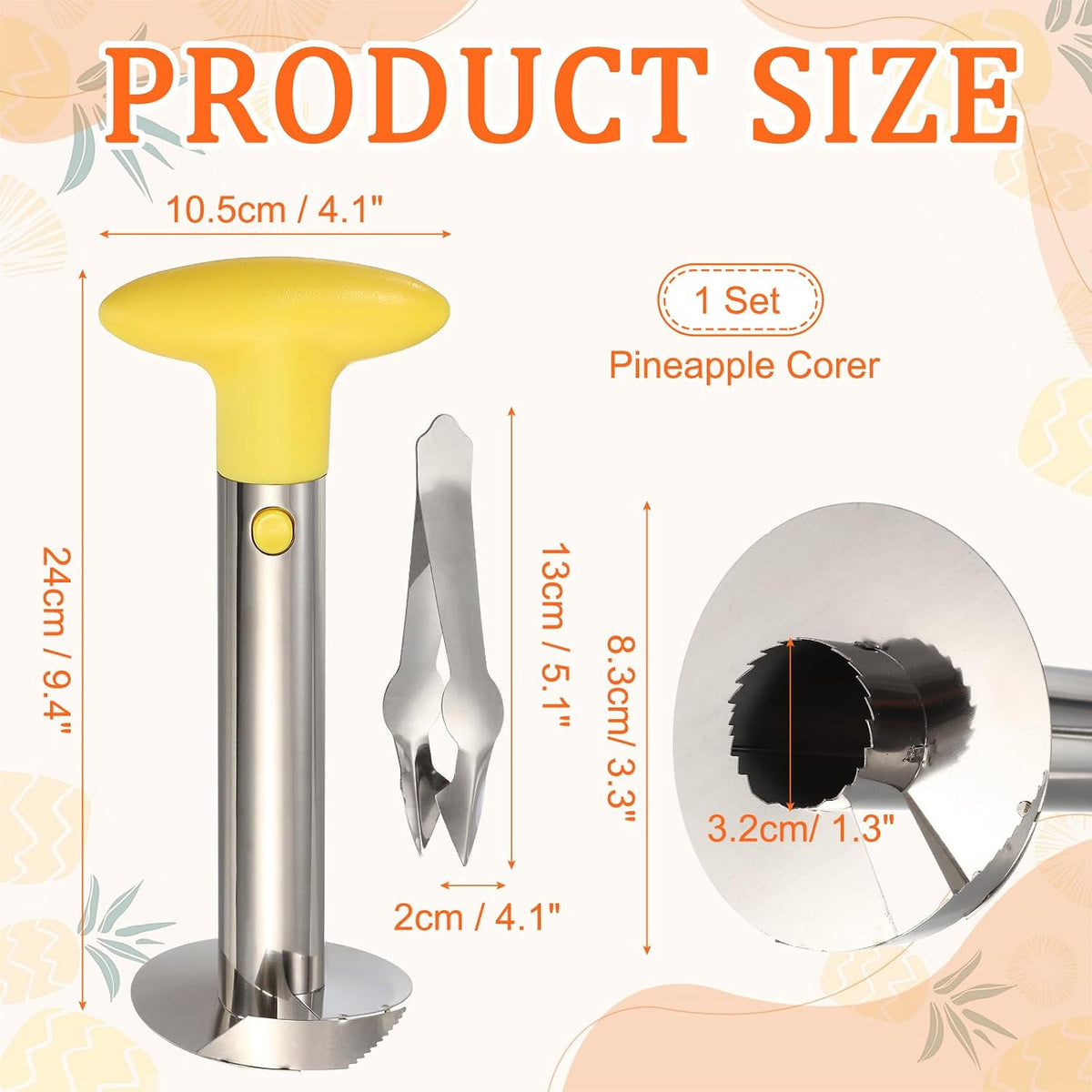 uxcell Pineapple Corer and Slicer Set 9.4x4.1" Stainless Steel Light Purple