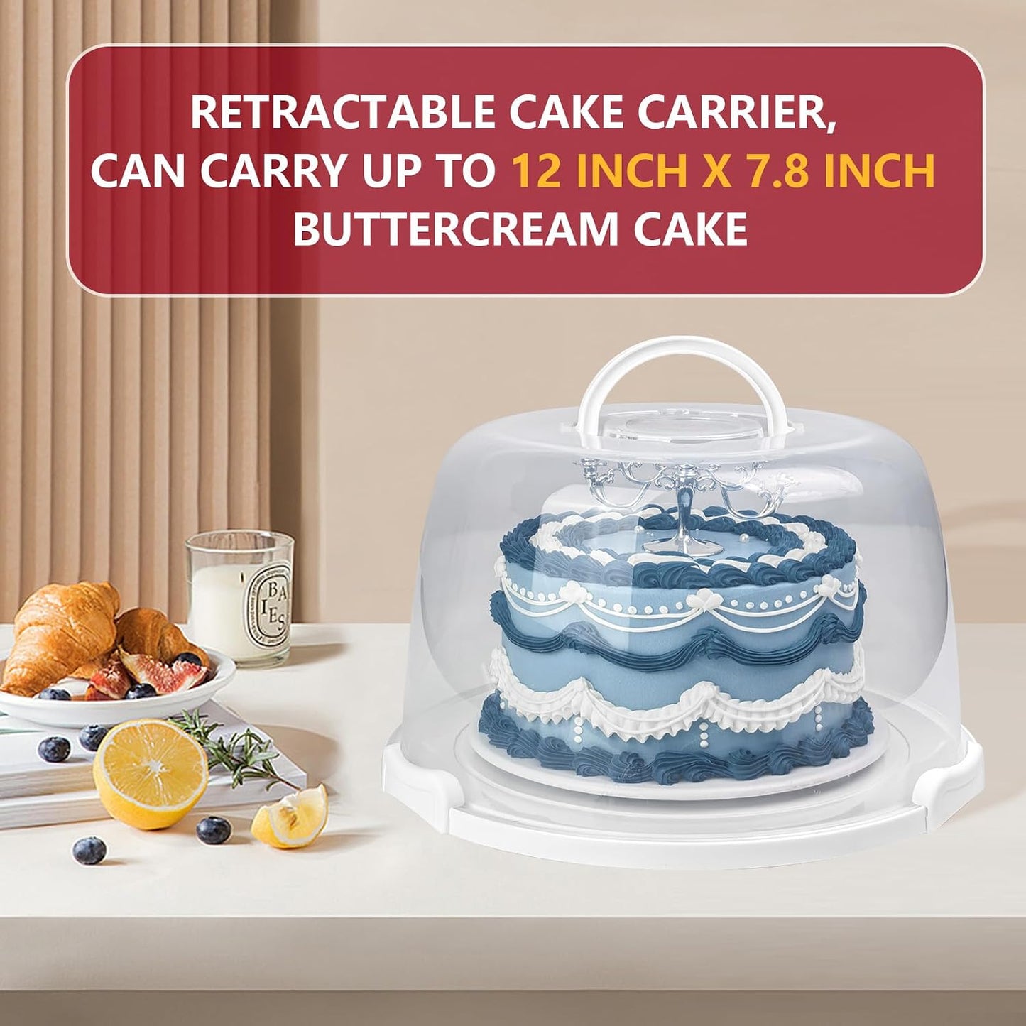 TMRIOPELP Tall Cake Carrier with Lid and Handle Insulated Cake Container Cake Transport Carrier Ideal for Pies Cupcakes and Pastries Perfect for Safe and Secure Cake Delivery (Red, 10 inch)