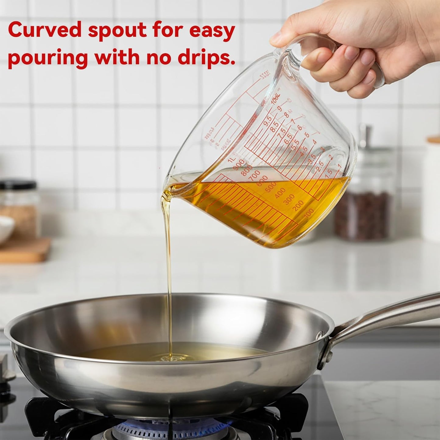 6 Pcs Glass Measuring Cups Set with Lids (Strainer Included) - 1-Cup/2-Cup/4-Cup Nesting Jugs with Easy-Grip Handles, Kitchen Liquid Measuring