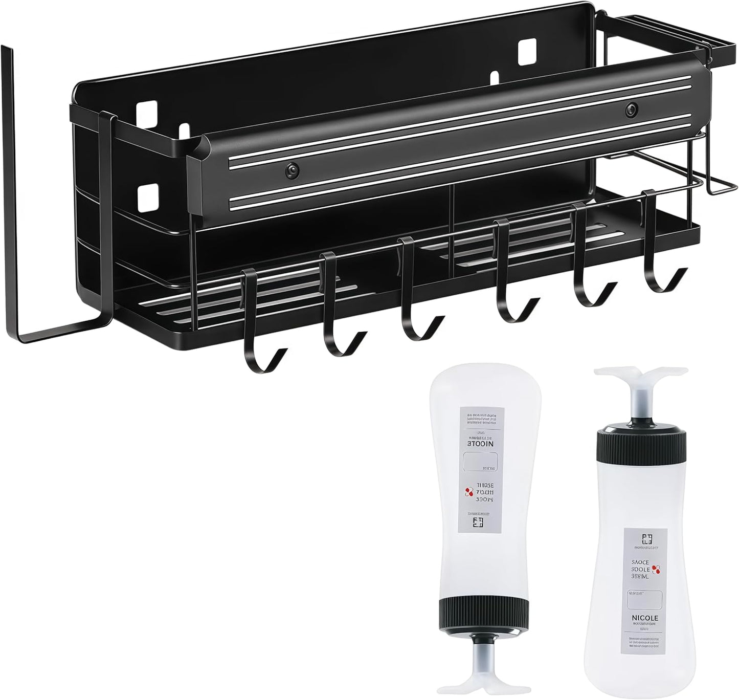 Griddle Caddy for Blackstone 17"/22"/28"/36"/, Blackstone Caddy with Squeeze Bottle, Upgraded 6-in-1 Grill Storage Organizer with Cup & Paper Towel Holder, Outdoor BBQ Grill Accessories