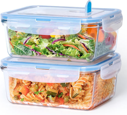 NUTRIUPS 34oz Glass Food Storage Containers with Lids, 1.0L Rectangle Meal Prep Containers, Airtight Reusable Lunch Container Set of 2