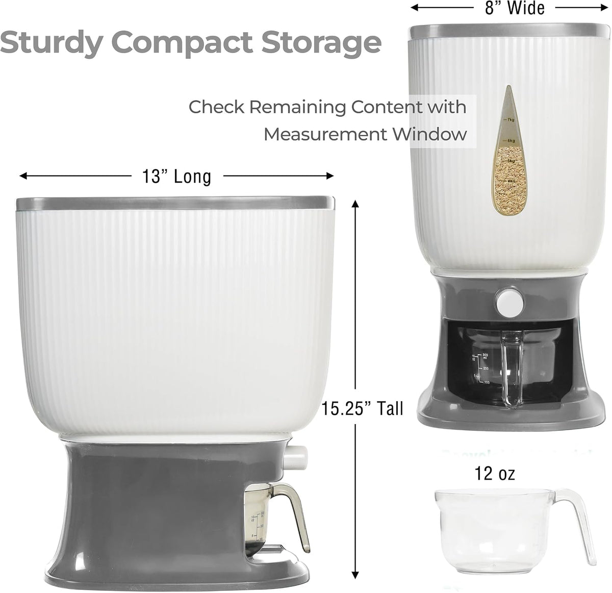 Rice Dispenser for Countertops – Seal 20 Lbs. of Food in Your Small, Strong, Light Rice & Cereal Dispenser – Brush & Measuring Cup Included – White-Green – Home & Kitchen Goods
