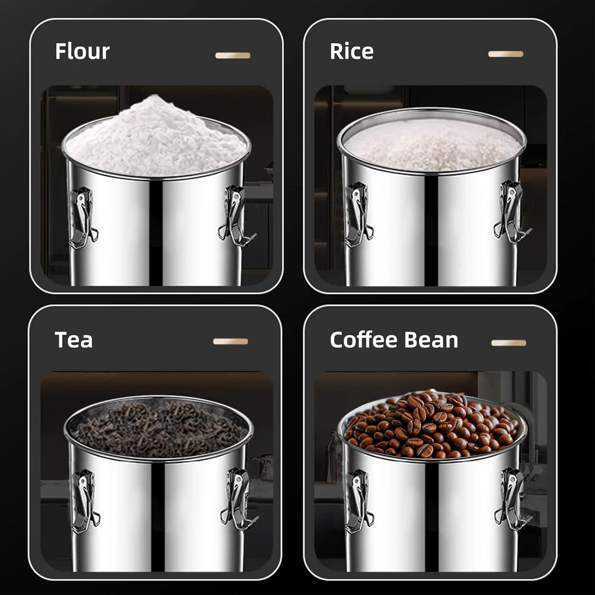 304 stainless steel food storage containers with lids lock clips airtight container large airtight for rice flour sugar grain coffee bean storage containers Kitchen jar (5.55gal/21L)