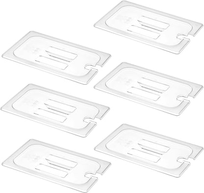 6 -Pack 1/4 Size 4" Deep Polycarbonate Food Pans, and Handled & Notched Lids Bundle