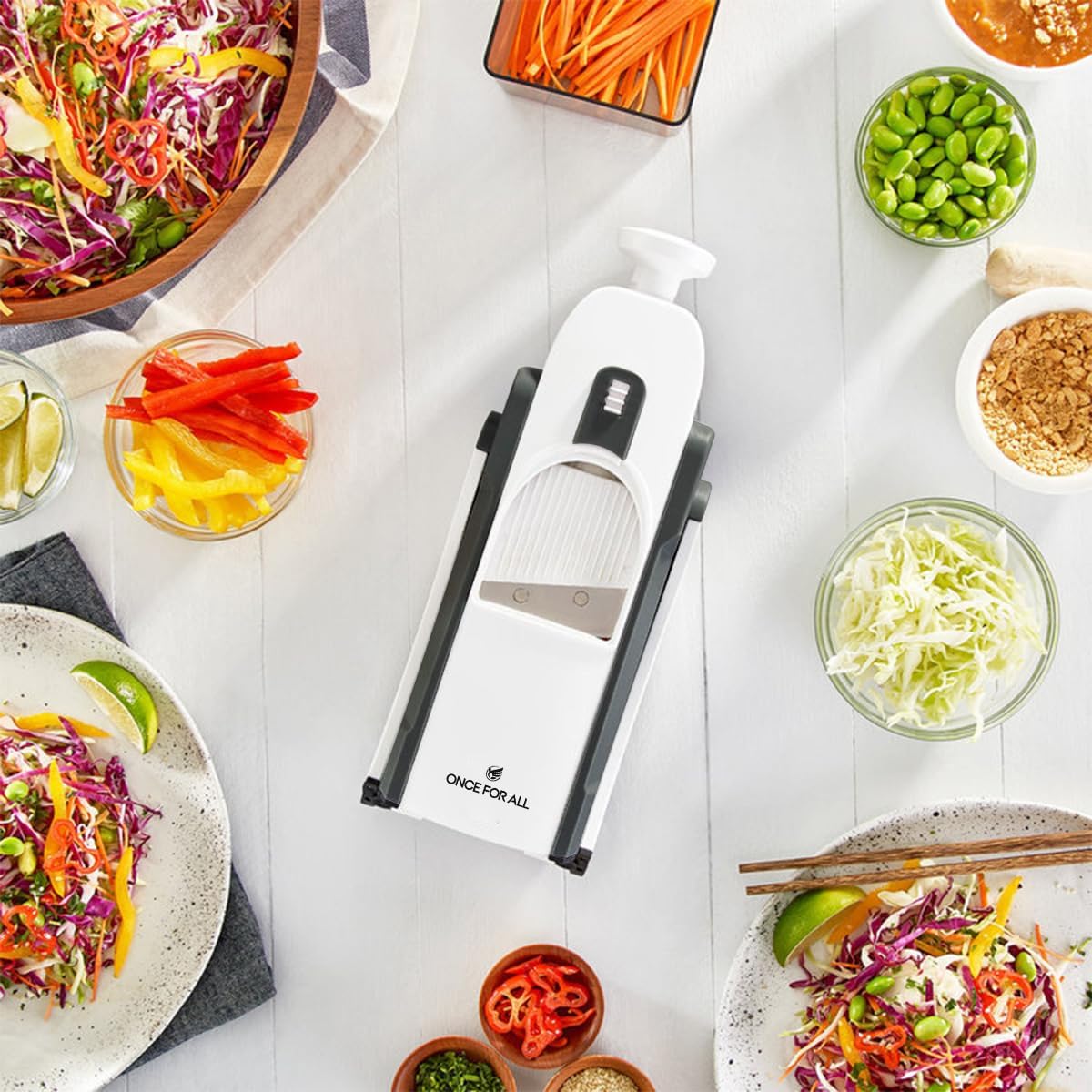 ONCE FOR ALL Upgrade Safe Mandoline Slicer Plus, Biger Size, Adjustable Vegetable Food Chopper Potato Fries Cutter, Detachable Blade, Kitchen Chopping Artifact, Gift (SkyBlue)
