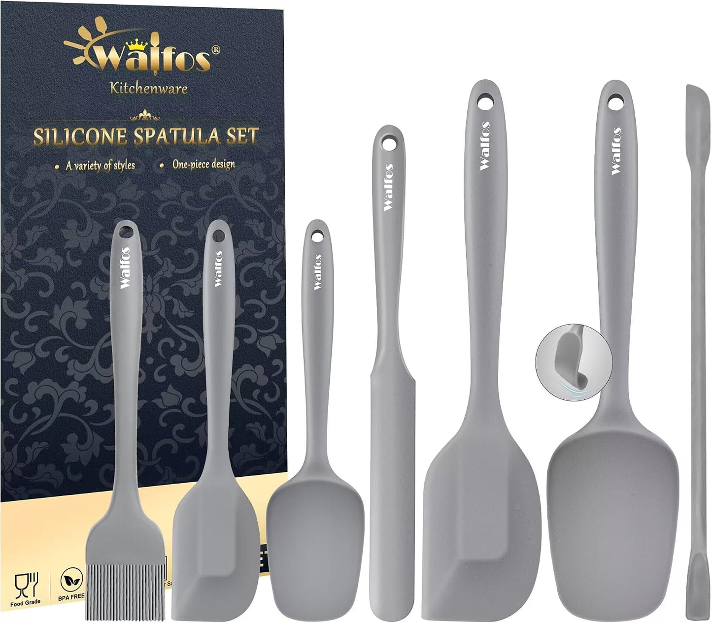 Walfos 600°F High Heat Resistant Silicone Spatula Set of 5- Food Grade Rubber Spatula Set for Baking Cooking & Mixing - BPA Free, Non Stick and Dishwasher Safe,black