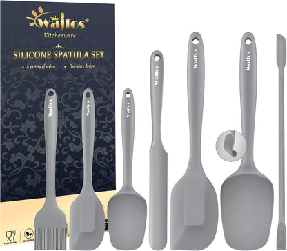 Walfos 600°F High Heat Resistant Silicone Spatula Set of 5- Food Grade Rubber Spatula Set for Baking Cooking & Mixing - BPA Free, Non Stick and Dishwasher Safe,black