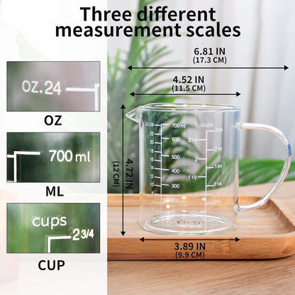 77L 3 Pack Glass Measuring Cup Set (1 1/4, 2 & 4 Cup) [Insulated handle, V-Shaped Spout], High Borosilicate Liquid Glass Measure Cup for Kitchen, Easy To Read, Dishwasher, Freezer, and Microwave Safe