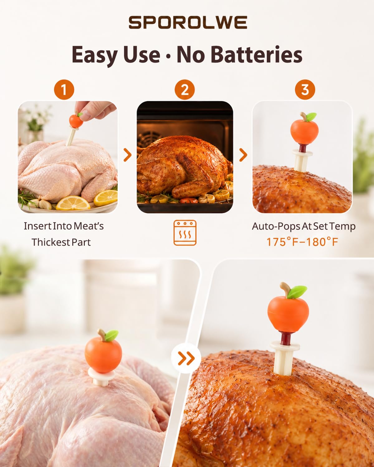 Oven Thermometer 2.75-Inch Dual Scale, 50-300°C/100-600°F, NSF 2‑Pack