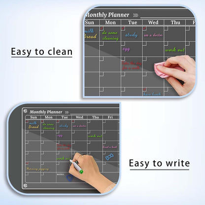 4Pcs Fridge Calendar Set, Clear Magnetic Dry Erase Daily, Weekly, Monthly Planners & Menu Board, w/ 2 Packs of 8 Markers