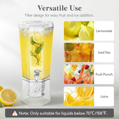 Lifewit 1 Gallon Drink Dispenser for Parties 2 Pcs, Plastic Beverage Container for Juice/Tea/Soda with Stand & Fruit Infuser, Clear Lemonade Dispenser with Leak-Proof Spigot, BPA Free Water Pitcher