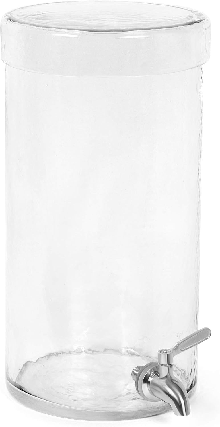 BIRDROCK HOME Beverage Dispenser with Stand & Stainless Steel Spigot - Hammered Glass Drink Dispenser for Parties Home & Events - Ideal for Serving Tea, Lemonade, Juice, Sangria, Cocktail - 1.5 Gallon