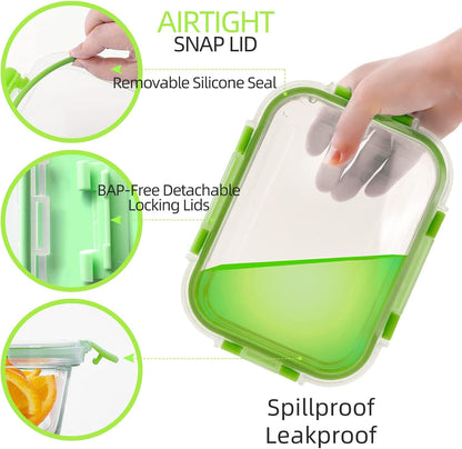 UMEIED 10 Pack Glass Food Storage Containers with Lids, Leakproof Airtight Glass Meal Prep Containers For Lunch, On The Go, Leftover, Dishwasher Safe