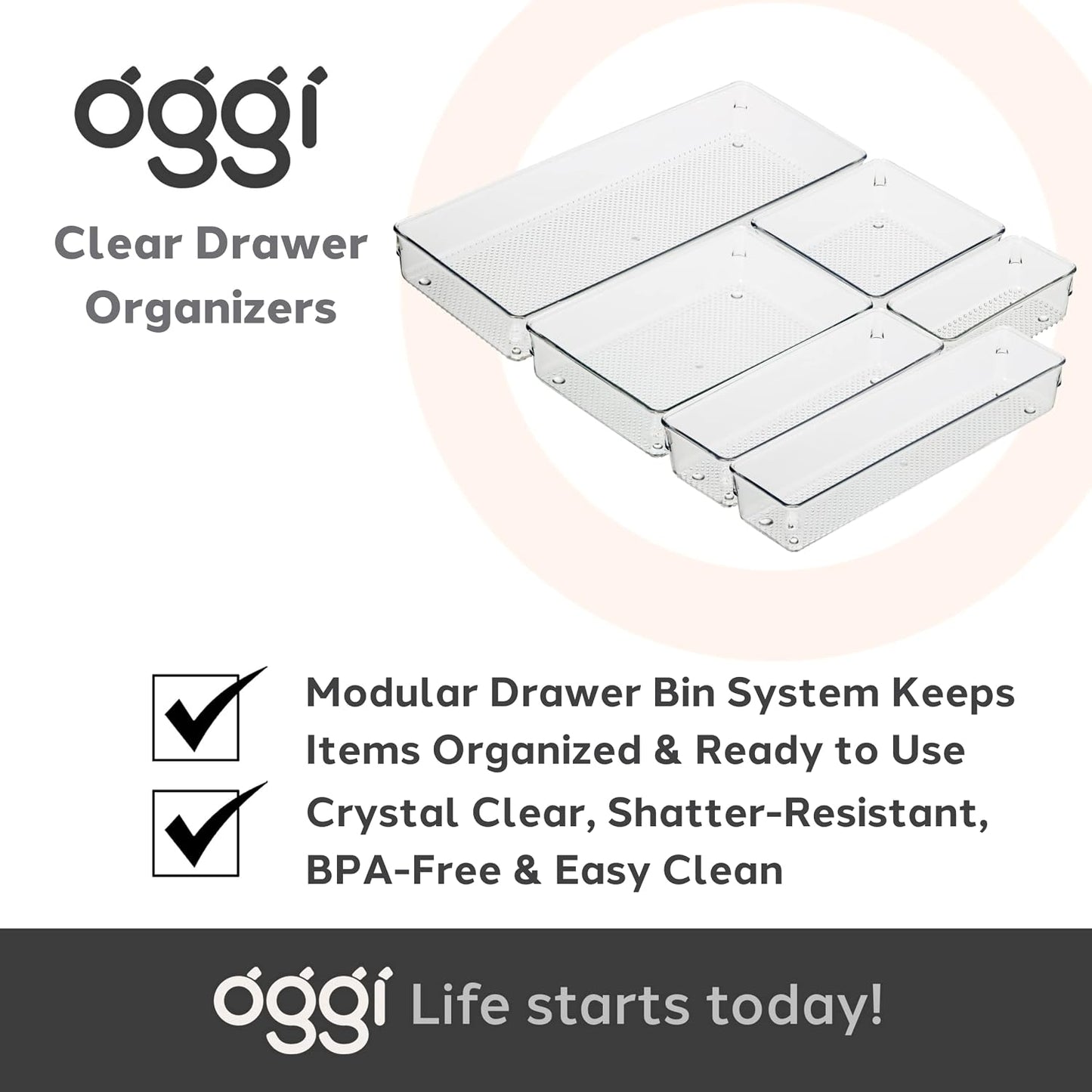 Oggi Clear Drawer Organizer - 3" X 12.5" - Ideal for Organizing Kitchen Drawers, Office, Desk, Silverware, Kitchen Utensils, Cosmetics and Bathrooms