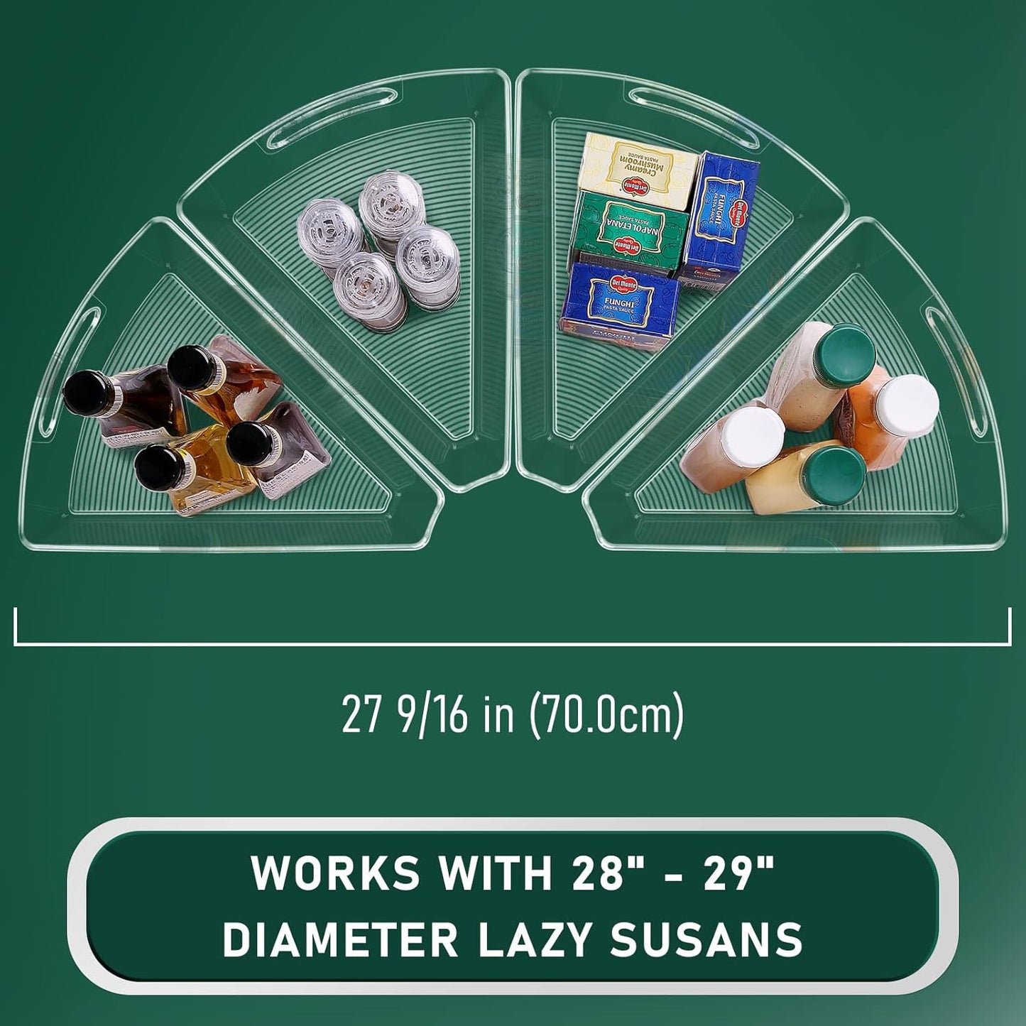 JEISSLIA Lazy Susan Cabinet Organizer Bins for 26"/ 28"/ 32" Diameter Corner Organizer, Plastic Cabinet Storage Bin, 1/8 Wedge - Food Safe, BPA Free, with Non-Slip Pads (for 26" Diameter, 6 Pack)