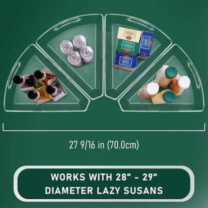 JEISSLIA Lazy Susan Cabinet Organizer Bins for 26"/ 28"/ 32" Diameter Corner Organizer, Plastic Cabinet Storage Bin, 1/8 Wedge - Food Safe, BPA Free, with Non-Slip Pads (for 26" Diameter, 6 Pack)