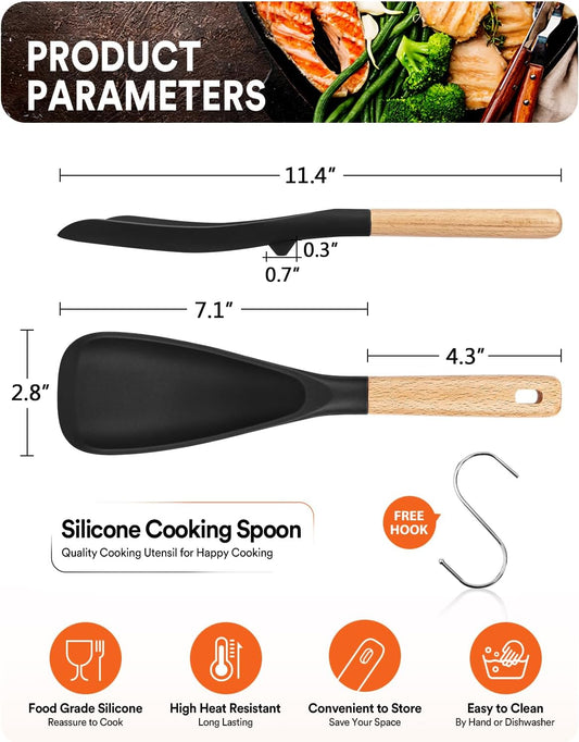 Badiano Silicone Cooking Spoon for Nonstick Cookware, Multi-function,11.4in