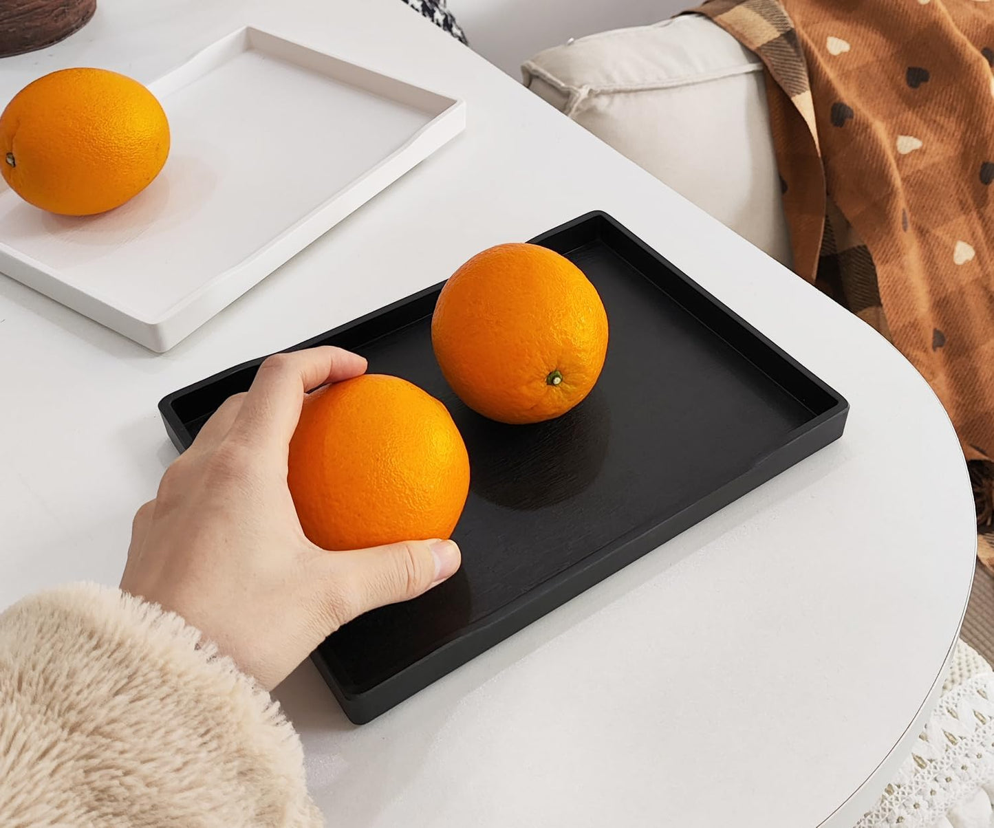 White Serving Tray (13.5 x 9.6 inch) for Serving Accessory, Elegant & Stackable Plastic Tray for Spa, Coffee, Drinks, Tea, Bar, Party, Seasoning, Perfume and Display Use.