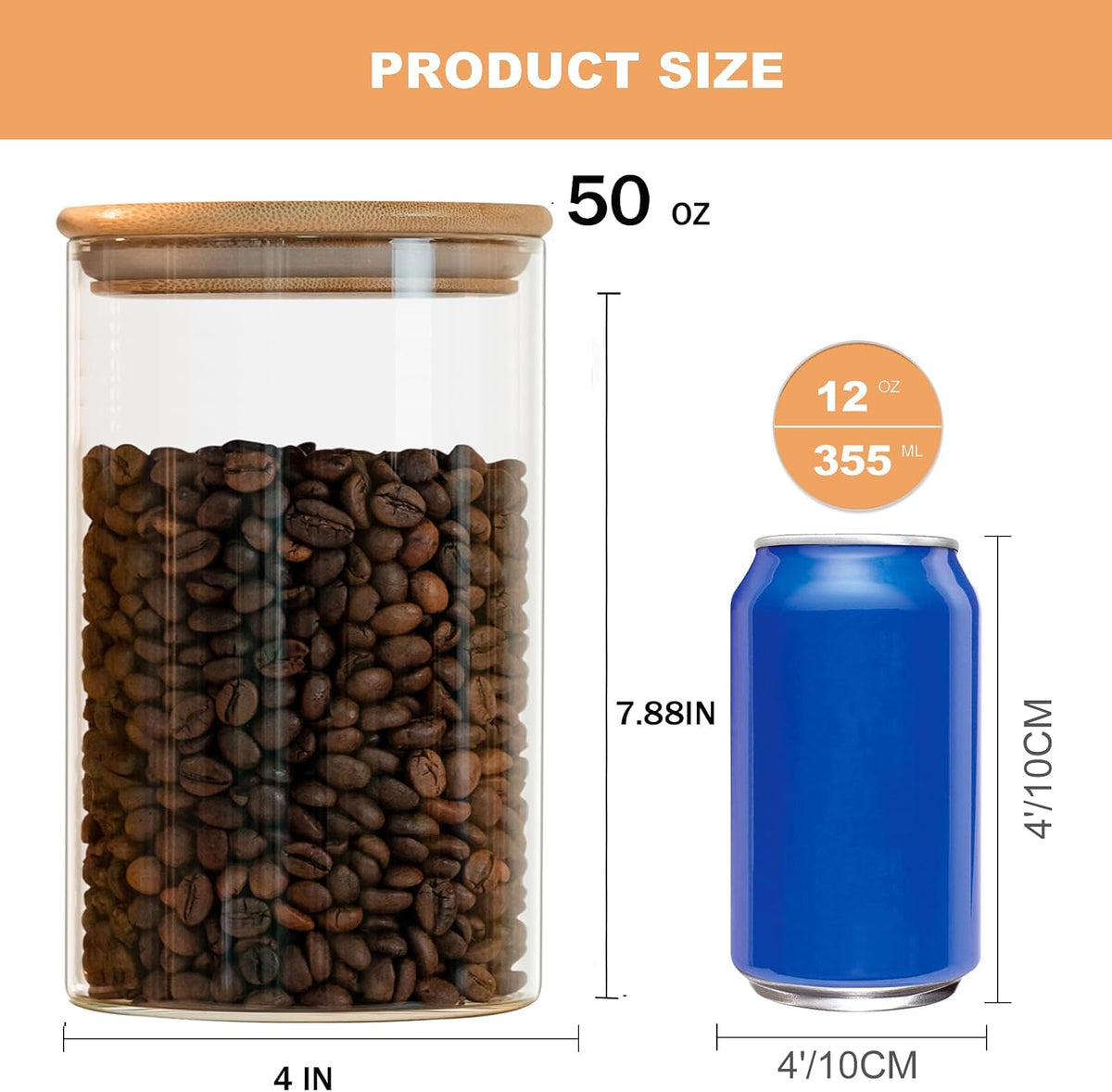 Glass Food Storage Jars 37 oz Set of 6,Glass Storage Containers Clear Glass Food Canister with Bamboo Lid Airtight For Serving Tea, Coffee, Flour, Sugar, Candy, Cookie, Spice and More (Square)