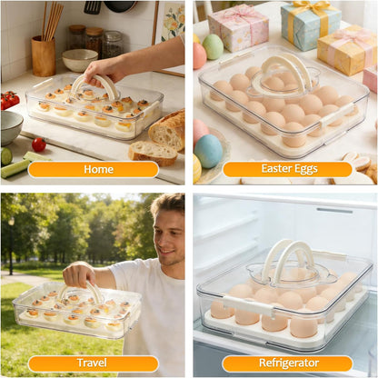 2 Pack Deviled Egg Containers with Lid, Plastic Clear Deviled Egg Platter with Handle for 40 Eggs, Stackable Egg Holder for Fridge, Deviled Egg Tray for Party, Picnic, Home, Kitchen