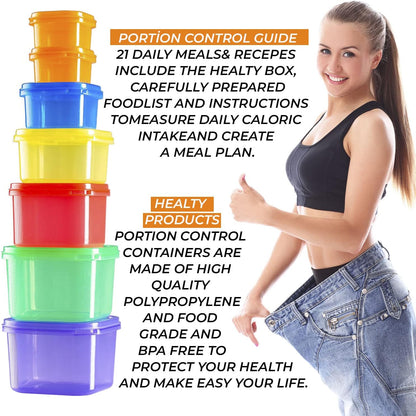 miaform Portion Control Container and Food Plan - 21 Day Portion Control Container Kit for Weight Loss - 21 Day Tally Chart with e-Book (7 Labeled Pcs)