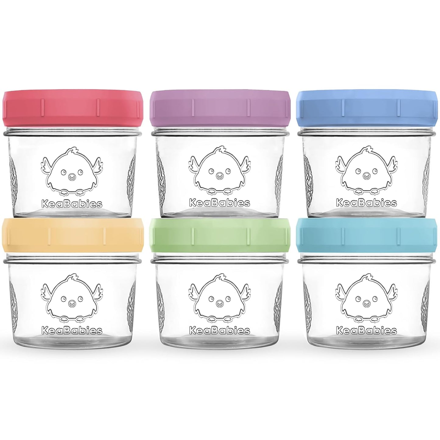 KeaBabies 12pk 4oz Glass Baby Food Containers with Lids - Leak-Proof, Microwavable Small Glass Jars, Baby Purees & Toddler Snack Storage Containers, BPA-Free, Dishwasher & Freezer Safe (Musk Dusk)