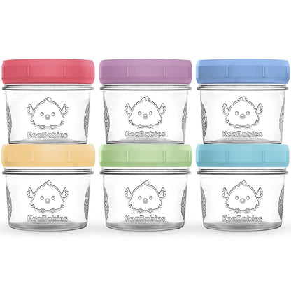KeaBabies 12pk 4oz Glass Baby Food Containers with Lids - Leak-Proof, Microwavable Small Glass Jars, Baby Purees & Toddler Snack Storage Containers, BPA-Free, Dishwasher & Freezer Safe (Musk Dusk)