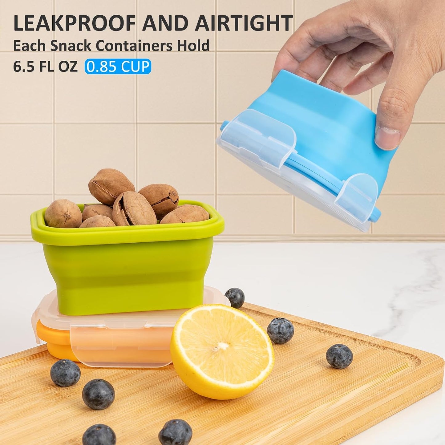Collapsible Silicone Food Storage Containers Set with Lid & Air Vent,Foldable Lunch Containers(4PCS,Blue,27oz)