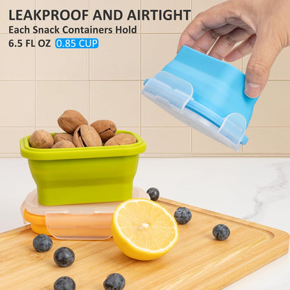 Collapsible Silicone Food Storage Containers Set with Lid & Air Vent,Foldable Lunch Containers(4PCS,Blue,27oz)