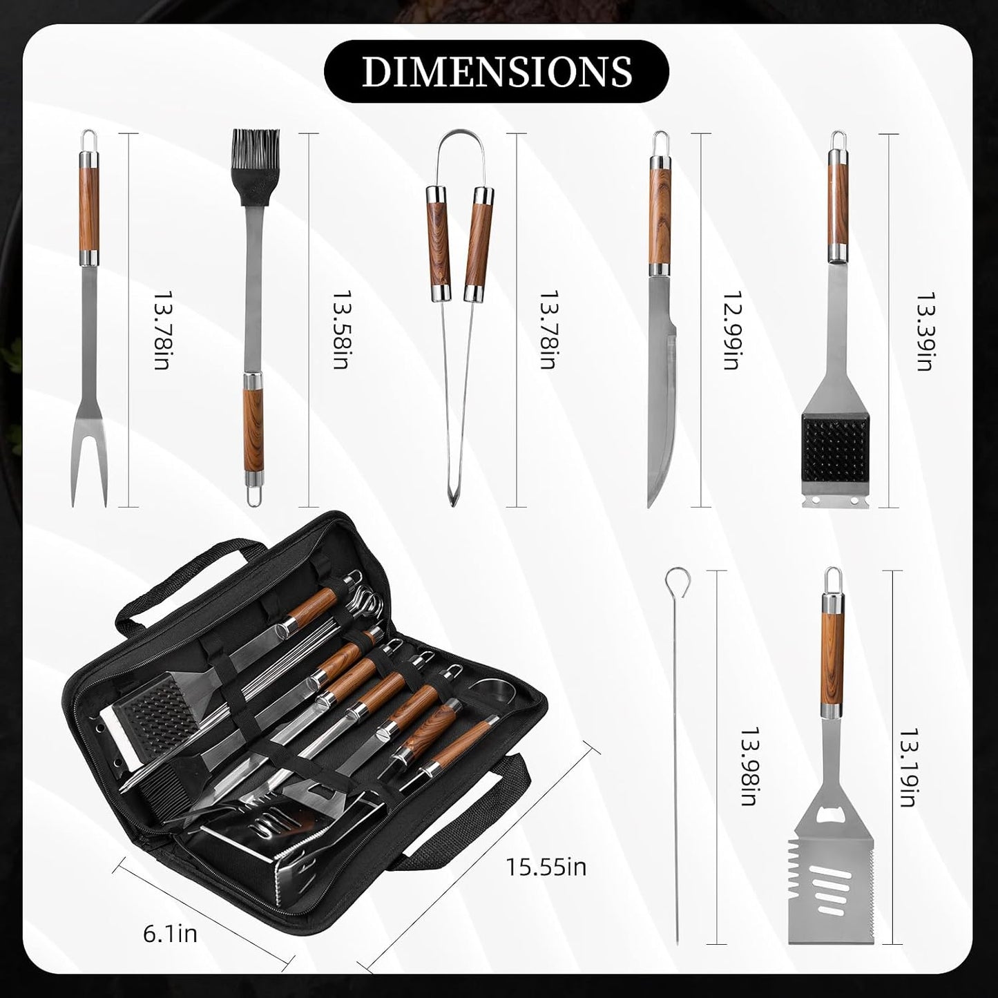 13Pcs Stainless Steel BBQ Grilling Accessories Set, Dad Gifts for Fathers Day Grilling Gifts,Portable Practical Grill Tools Utensils Kit with Storage Bag for Outdoor Grill Camping Backyard